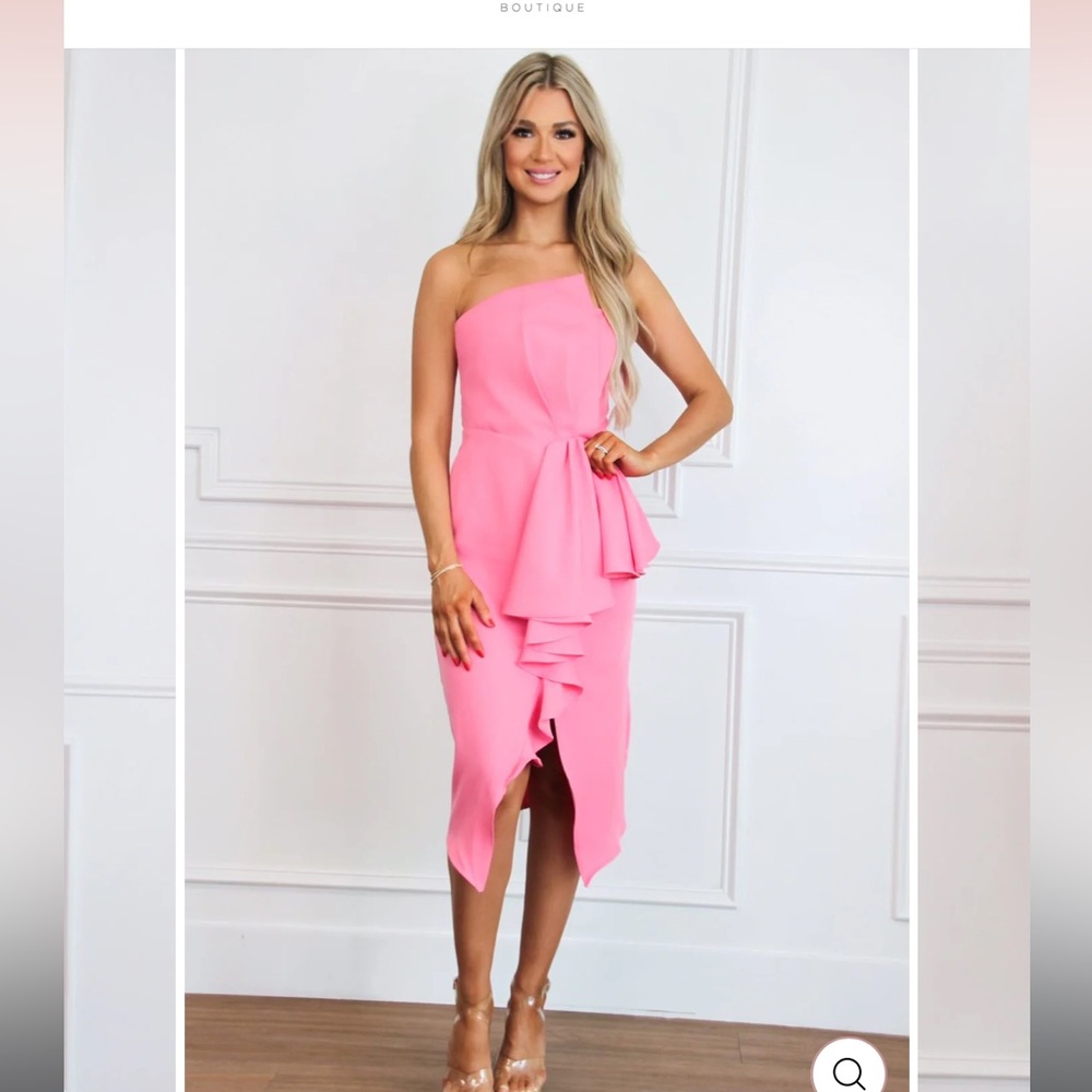 Bella & Bloom Marlow Asymmetrical Strapless Pink Dress
